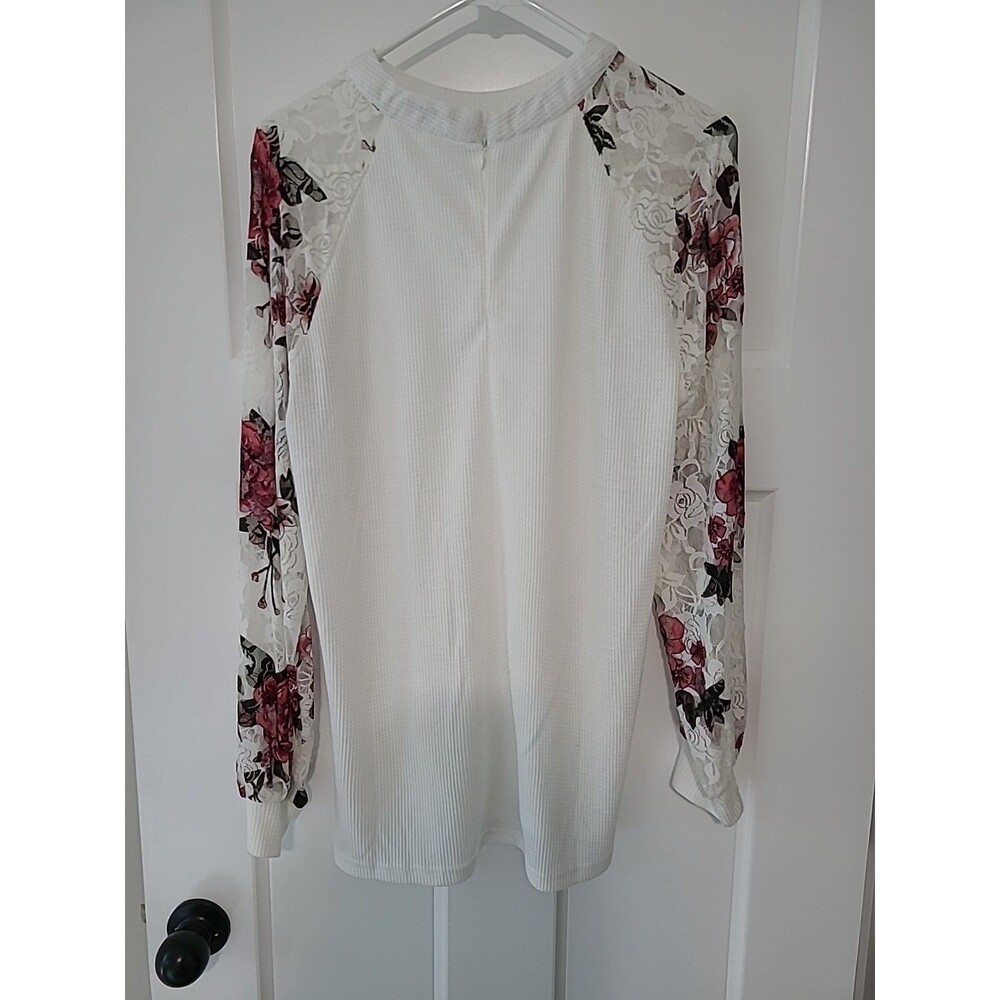 Miholl Women's Floral Long Sleeve Lace Floral White Large